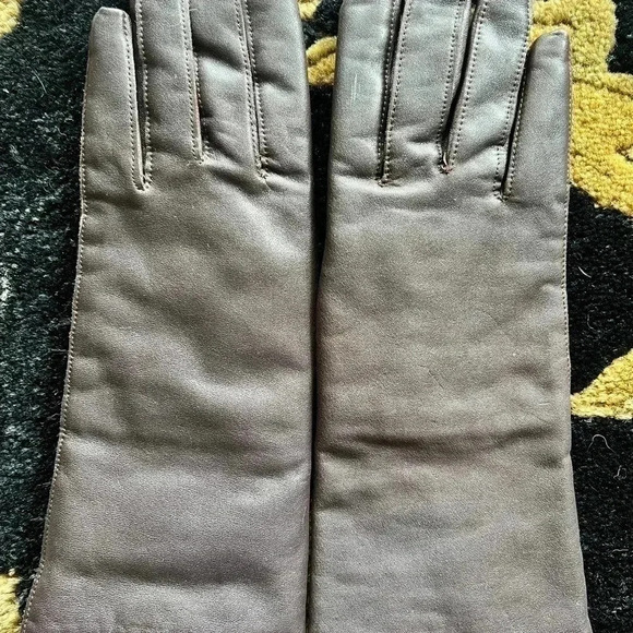 Vintage Brown Leather Gloves NWOT Fur Lining Made in Japan Small - Picture 3 of 7